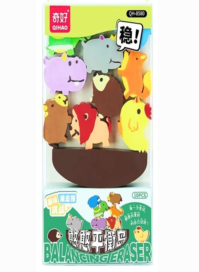 Mallexo ممحاة ماليكسو الكرتونية المتوازنة للأطفال | مجموعة من 10 قطع من الممحاة على شكل حيوانات الغابة والأدغال | لعبة تعليمية إبداعية ومجموعة أدوات مكتبية للأولاد والبنات، ممحاة ألغاز ملونة، هدايا عيد ميلاد (أخضر) - Image 1